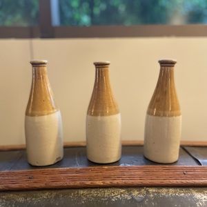 Set of 3 antique stoneware decorative jars